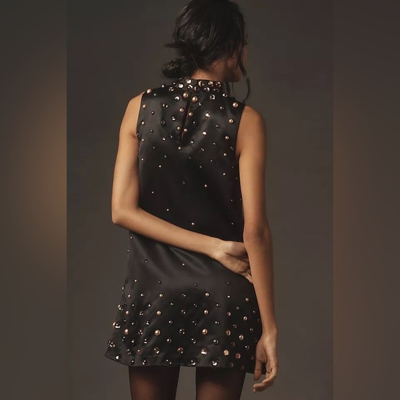 Anthropologie Tanvi Kedia Studded Black Sleeveless Mini Dress Gold Brown - Picture 3 of 14